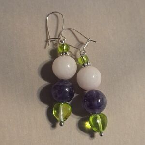 Rose Quartz And Amethyst Beaded Dangle Earrings